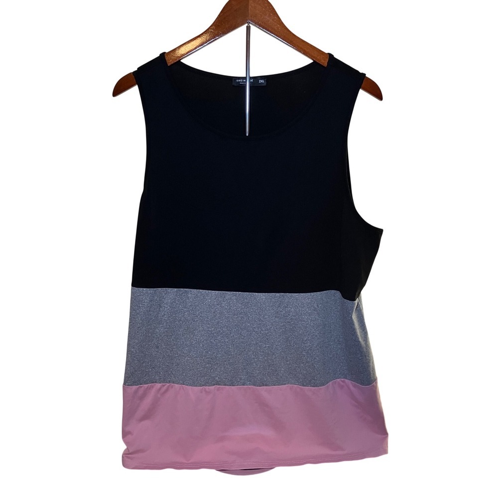 Shein Curve Womens 2XL Tank Top Colorblock Black Grey Pink Sleeveless Scoop Neck